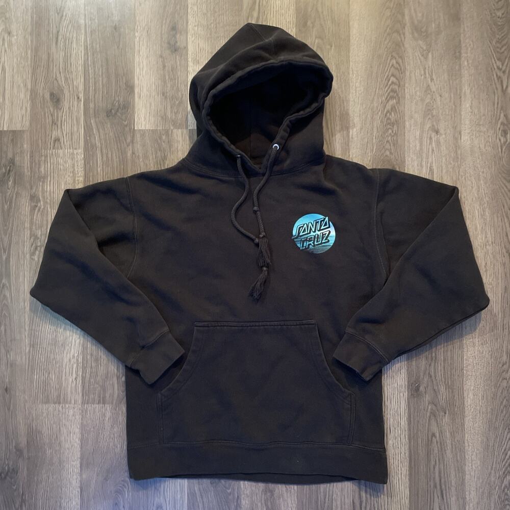 Santa Cruz Wave Dot Hoodie Mens Small Black Pullover Skate Graphic Sweatshirt